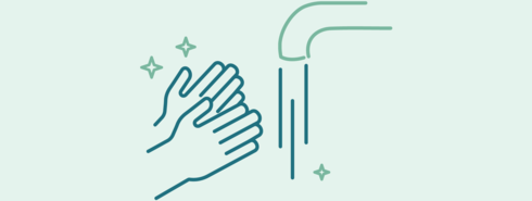 Icon von zwei Händen unter einem Wasserhahn