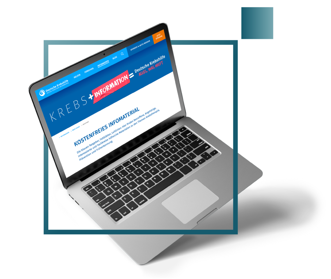 Laptop mit Bildschirm zur Krebsinformation.